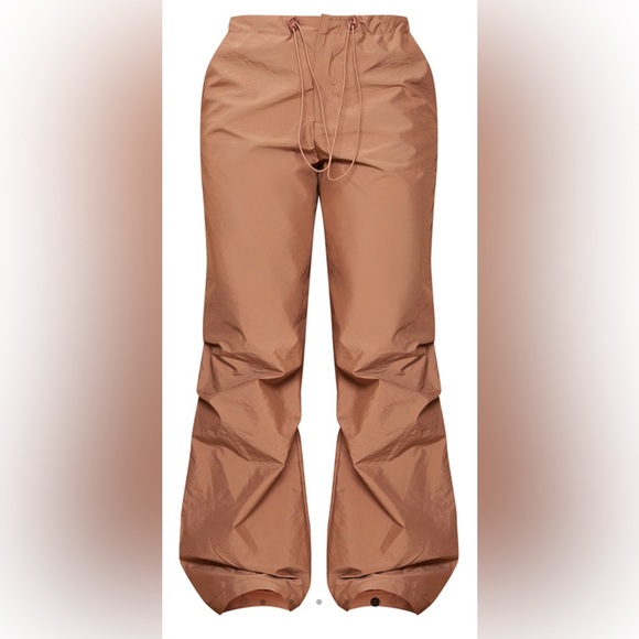 Taupe Drawstring Nylon Cargo Pants - Picture 5 of 6
